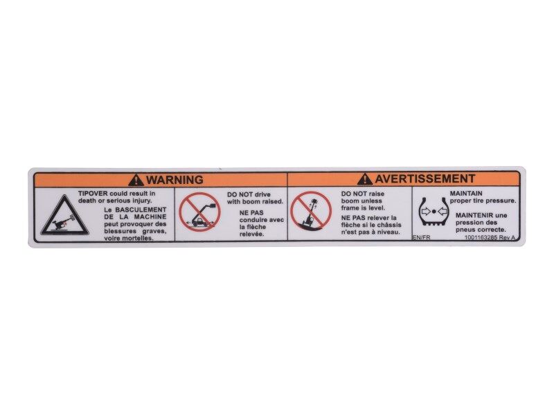 1001163285 Decal, Warning Tip Over (Can) | JLG