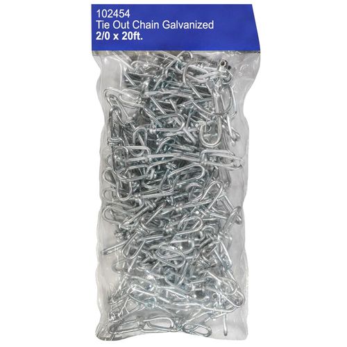 Tie Out Chain, 2/0 x 20' Feet Galvanized