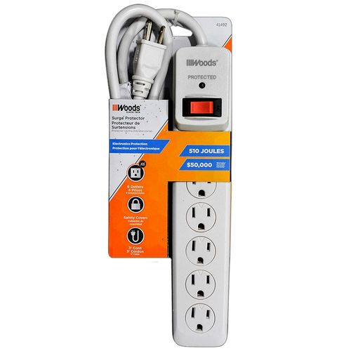 Woods Surge Protector 6 Outlet Power Strip