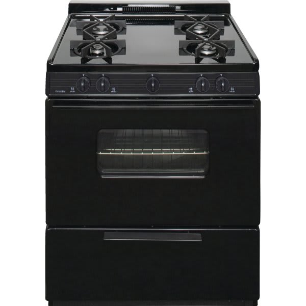 Premier 30 In. 3.9 cu. ft. 4 Burner Grate Gas Freestanding Range W/Window, Manual Clean, Black, ADA