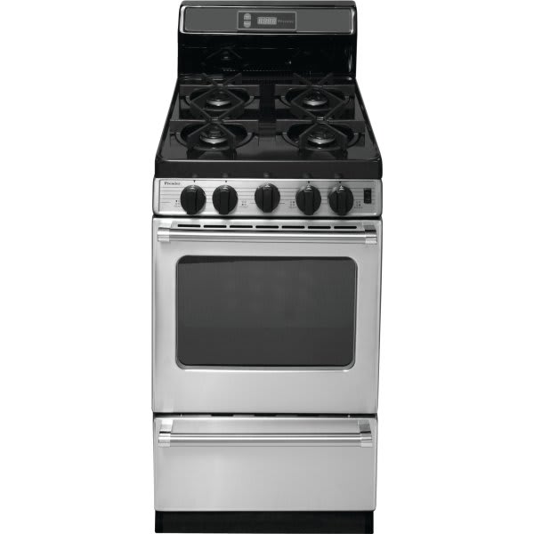 Premier 20 In. 2.4 cu. ft. 4 Burner Gas Freestanding Range W/Clock-Timer, Manual Clean, Stainless Steel, ADA