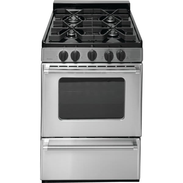Premier 24 In. 2.9 Cu. Ft. 4 Burner Gas Freestanding Coil Range W/Window, Manual Clean, Stainless Steel, ADA