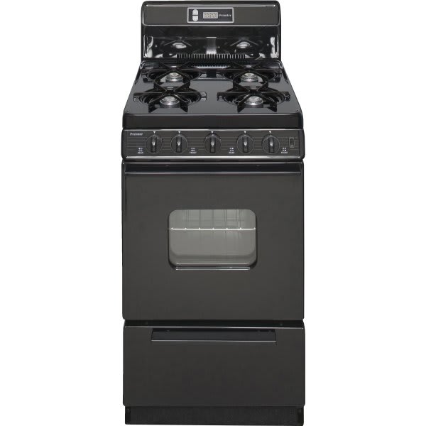 Premier 20 in. Gas Range With 8 in. Backguard And Clock Black