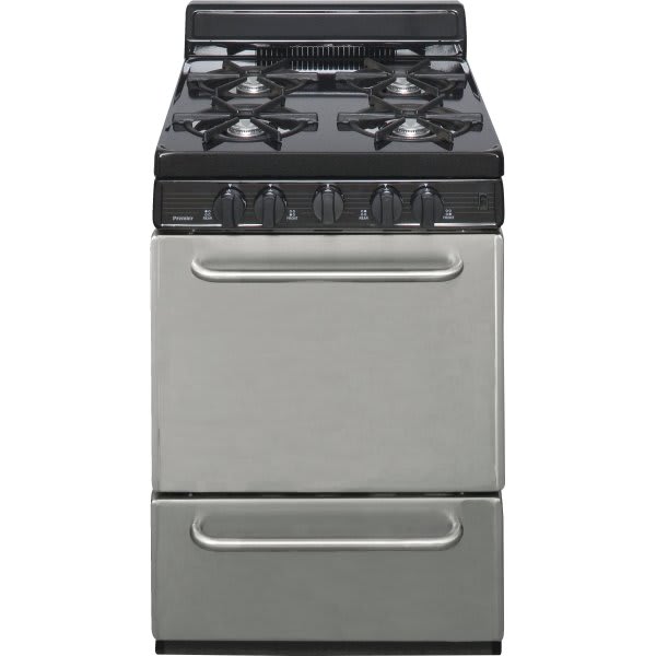 Premier 24 In. 2.9 cu. ft. 4 Burner Gas Freestanding Range W/4 in. Backdrop, Manual Clean, Stainless Steel, ADA