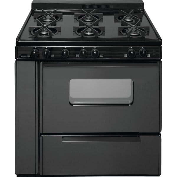 Premier 36 In. 3.9 cu. ft. 6 Burner Grate Gas Freestanding Range W/Window, Manual Clean, Black, ADA