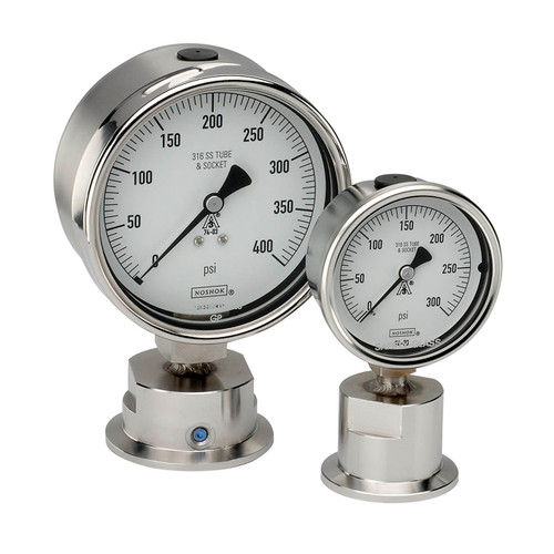 NOSHOK 10 Series 4 in. Dial HD Sanitary Pressure Glycerin Filled Gauge, 2 in. Tri-Clamp Bottom Connection, 300 PSI