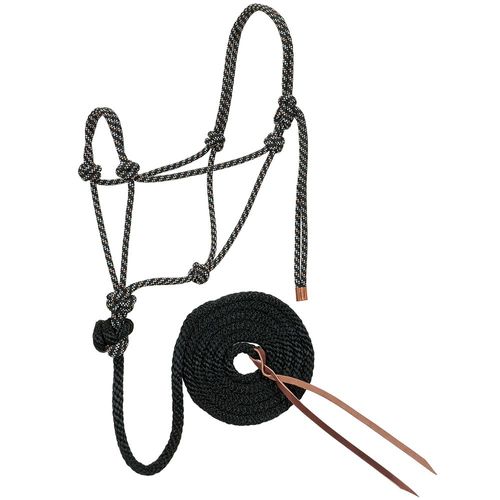 Diamond Braid Rope Halter & Lead 10' x 3/8" (Black/Tan/White)