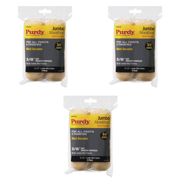 Genuine Purdy 3 Sets of Marathon Jumbo Mini 4-1/2" x 3/8" Nap 2 Pack Roller Covers 14G624062-3PK