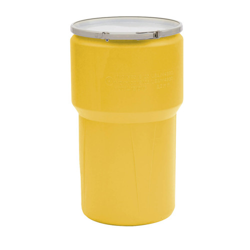 Justrite Eagle 1610M 14 Gal. Lab Pack Open Head Drum, Metal Lever-Lock, Yellow