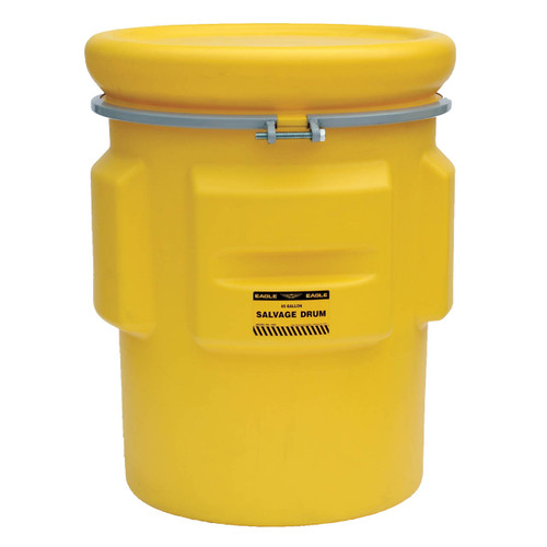 Justrite Eagle 1665 65 Gal. Salvage Drum, Metal Band w/Bolt, Yellow