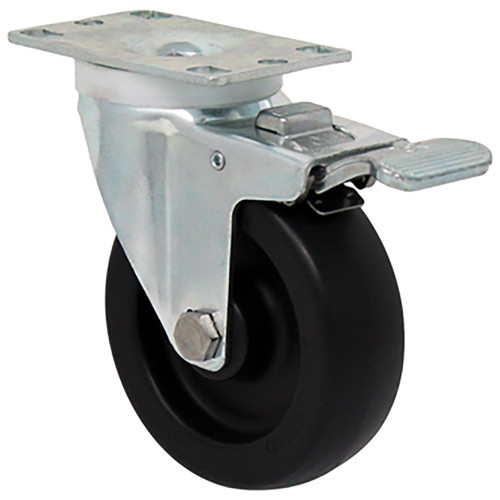 Durable Superior 4 in.x 1 1/4 in. Light-Medium Duty Swivel Caster w/ Total Lock Brake, Polyolefin , Plate Mount