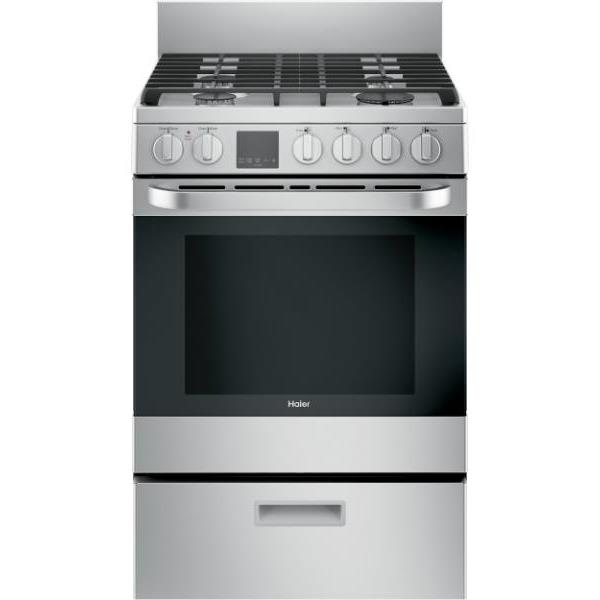 Haier 24 In. 2.9 cu. ft. 4 Burner Gas Freestanding Range, Steam Clean, Stainless Steel, ADA