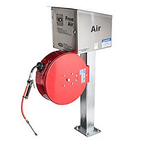 Universal Valve Post Mount Free Air Tower w/ Galvanized HD Post & Hose Reel