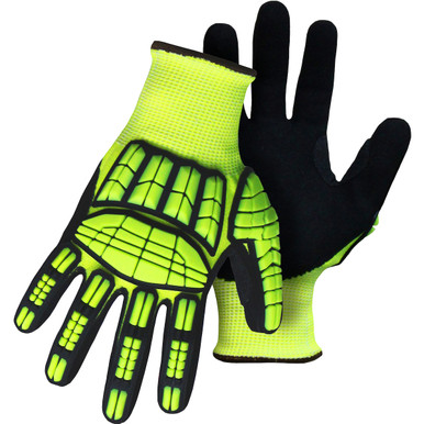 Boss Knife Hawk, HV Green HPPE Blend, Sandy Nitrile Grip, TPR Impact Protect, A6 - Size 2XL, Hi-Vis Green 1 Pair - Impact Resistant Gloves 1CF7007NTPR2X