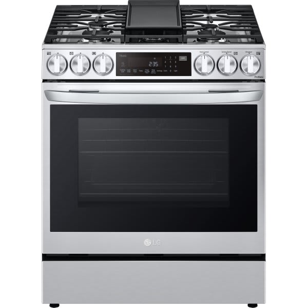 LG 30 In. 6.3 cu. ft.5 Burner Gas Slide-In Range With Air Fry, Steam Clean, Stainless Steel, ADA