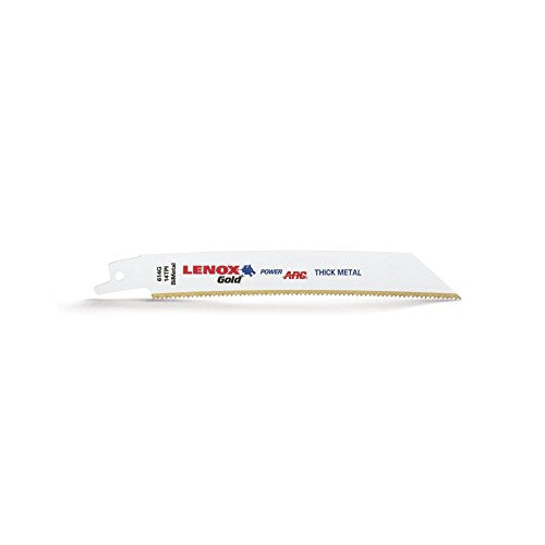 Lenox 21081B614GR Gold Power Arc Reciprocating Saw Blade, for Thick Metal, Medium Metal Cutting, 6-inch, 14 TPI, 25-Pack