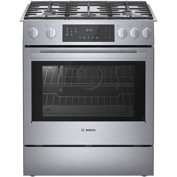 Bosch 800 Series 32 In. 4.8 cu. ft. 5 Burner Gas Slide-In Range With Cast Iron Grates, Self-Clean, Stainless Steel, ADA