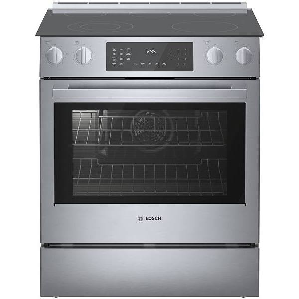 Bosch 800 Series 30 In. 4.6 cu. ft. Smooth Electric Slide-In Range With Digital Display, Self-Clean, Stainless Steel, ADA