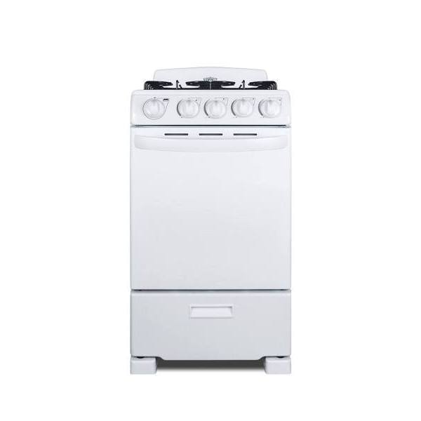 Summit Appliance 20 In. 2.3 cu. ft. 4 Burner Gas Freestanding Range, Manual Clean, White, ADA