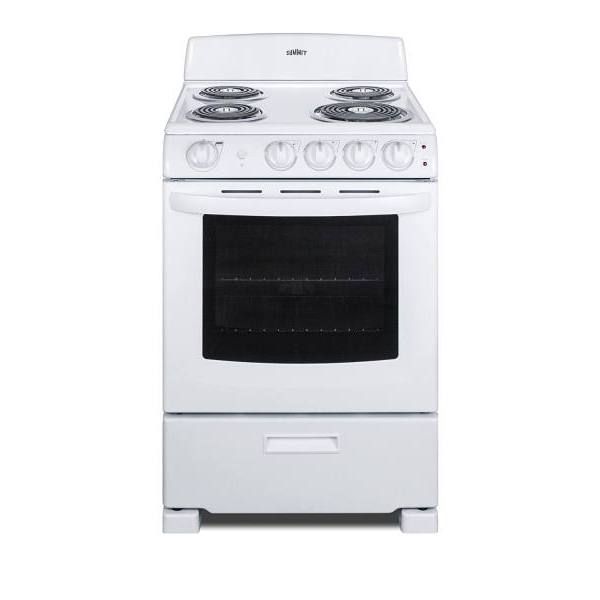 Summit Appliance 24 In. 2.9 cu. ft. Coil Electric Freestanding Range, Manual Clean, White, ADA