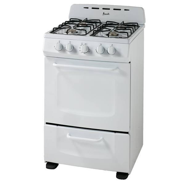 Avanti PRO 24 In. 2.6 cu. ft. 4 Burner Gas Freestanding Range With Solid Metal Door, Maunal Clean, White, ADA