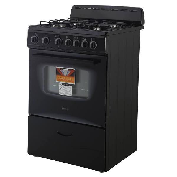 Avanti PRO 24 In. 2.6 cu. ft. 4 Burner Gas Freestanding Range, Manual Clean, Black, ADA