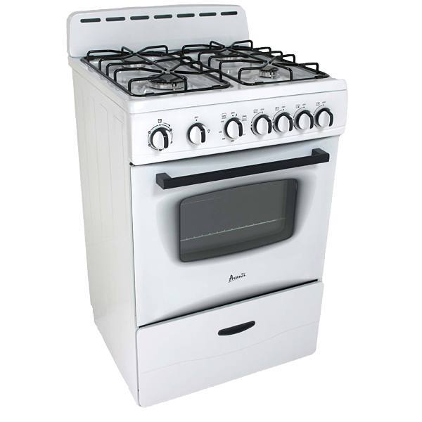 Avanti PRO 24 In. 2.6 cu. ft. 4 Burner Gas Freestanding Range, Manual Clean, White, ADA