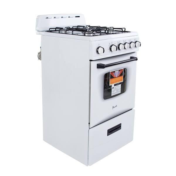 Avanti PRO 20 In. 2.1 cu. ft. 4 Burner Gas Freestanding Range, Maunal Clean, White, ADA
