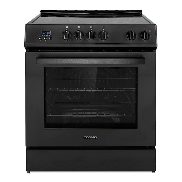 Cosmo 30 In. Stellar Collection 4.9 cu. ft. Electric Range, 4 Burners, Convection Oven In Matte Black