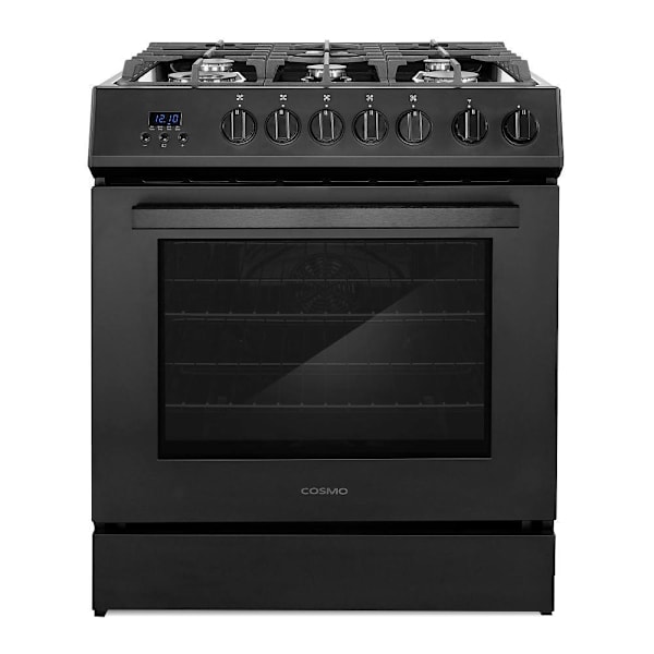 Cosmo 30 In. Nebula Collection 5.0 cu. ft. Gas Range, 5 Burners, Rapid Convection Oven, Matte Black