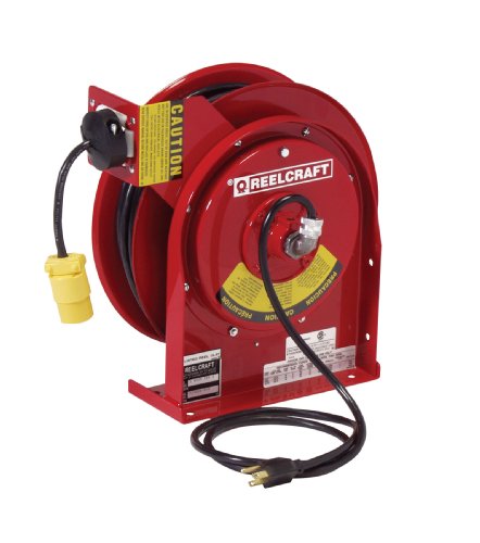 Reelcraft L-4050-163-3 Spring Driven Cord Reel with 50-Feet of 16/3 Cord and Single Outlet