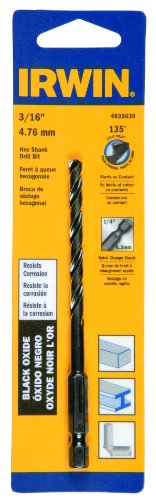 Irwin 4935639 Black Oxide Hex Shank Drill Bit, 3/16-Inch