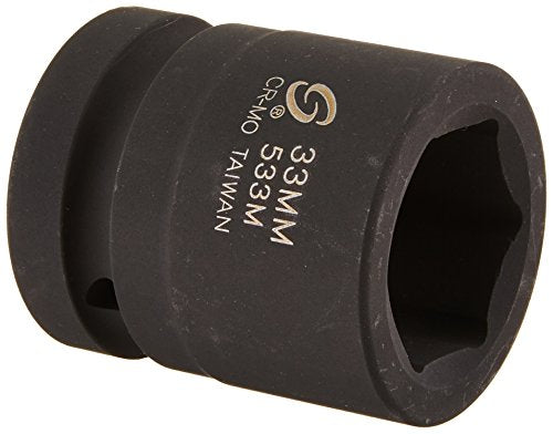 Sunex 533M 1-Inch Drive Standard 6 Point Metric Impact Socket, 33-Mm