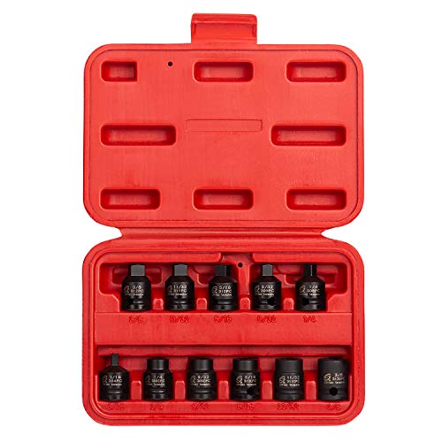 Sunex 3841 3/8" Drive Pipe Plug Socket, Standard, 6-Point, Cr-Mo, 3/16", 3/8", 11-Piece