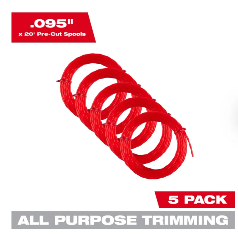 49-16-2782 Milwaukee 5 Pack Of 20′ Pre-Cut .095 Trimmer Line