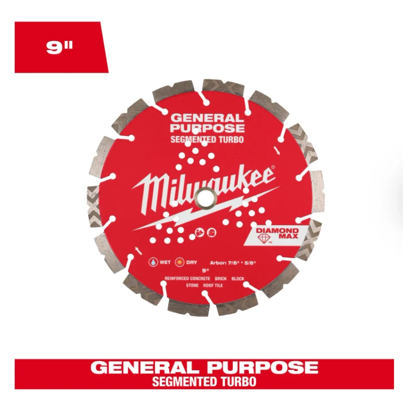49-93-9009 Milwaukee 9″ Diamond Max Segmented Turbo, General Purpose Diamond Blade