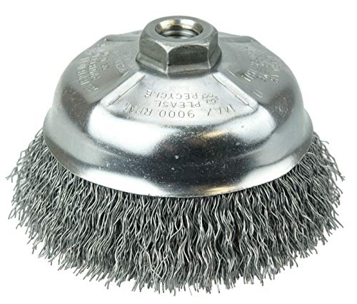 Weiler Wire Cup Brush, Threaded Hole, Steel, Crimped Wire, 5" Diameter, 0.014" Wire Diameter, 5/8"-11 Arbor, 1-1/4" Bristle Length, 8000 RPM (Pack of 1)