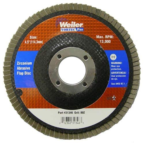 Weiler 804-31346 Vortec Pro Type 29 Flap Disc, Zirconia Alumina, 80 Grit, 7/8", 13000 RPM, 4-1/2"