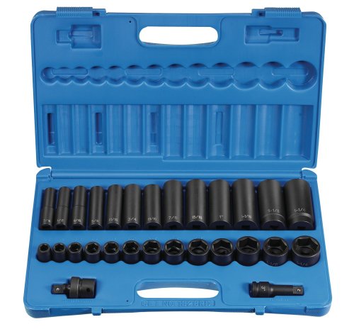 Grey Pneumatic Corp 1328RD 1/2'' Drive Standard and Deep Length Fractional Set - 28 Piece