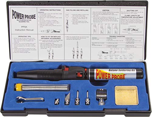 POWER PROBE Butane Soldering Kit (PPSK) [Automotive Diagnostic Car Test Tool, Easy Start Electronic Ignition, Adjustable Flame, with Multiple Tips]