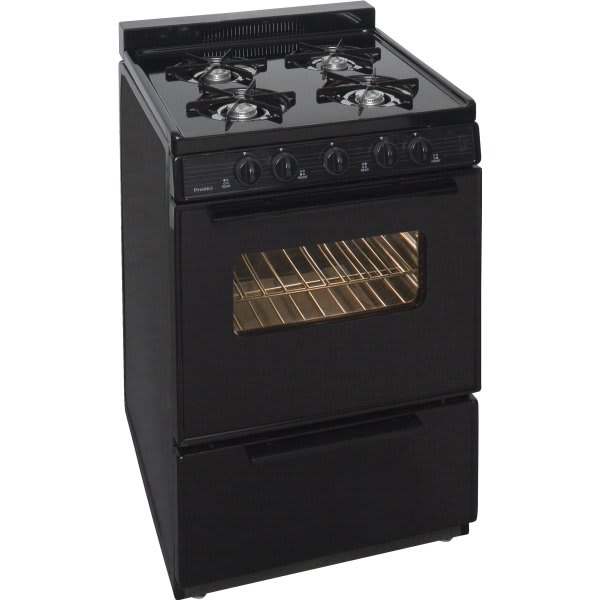 Premier 24 In. 2.9 cu. ft. 4 Burner Gas Freestanding Range W/Window, Manual Clean, Black, ADA