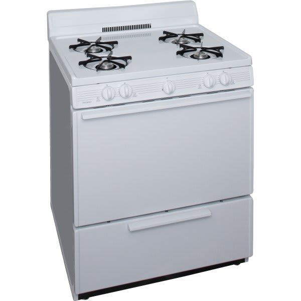 Premier 30 In. 3.9 cu. ft. 4 Burner Gas Freestanding Range W/Electronic Ignition, Manual Clean, White, ADA