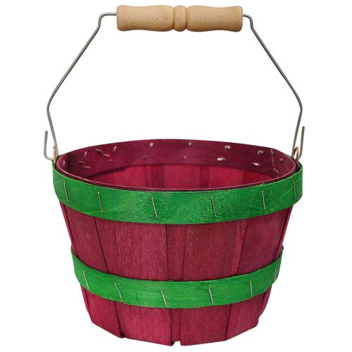 2 Quart Round Basket Dyed Red with Green Bands & Handle