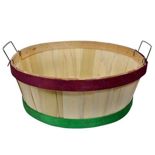 1/2 Bushel Natural Tub, Red Top/Green Bottom Bands/Handle