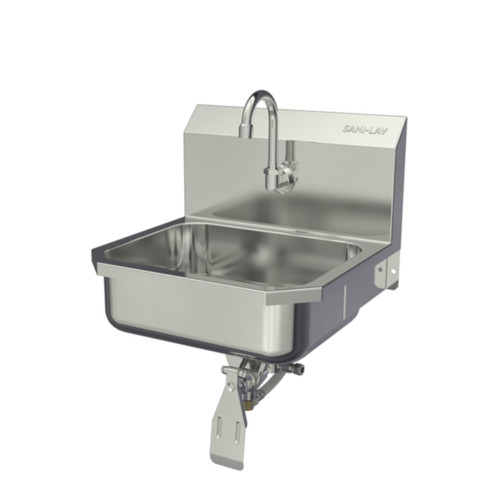 SANI-LAV 605L Hands-Free Wall Mount Stainless Steel Sink - Single Knee Pedal Valve