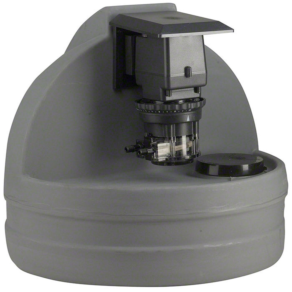 7.5 Gallon Gray Chemical Tank With 45MP1 Model Fixed Pump - 25 PSI 3 GPD 120 Volt - 1/4 Inch UV Tubing
