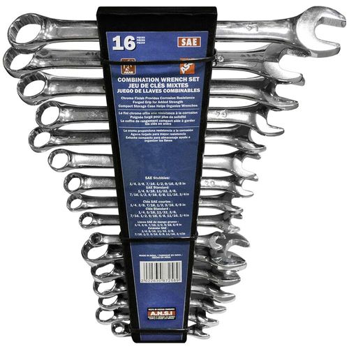 16 Piece Standard and Stubby SAE Wrench Set