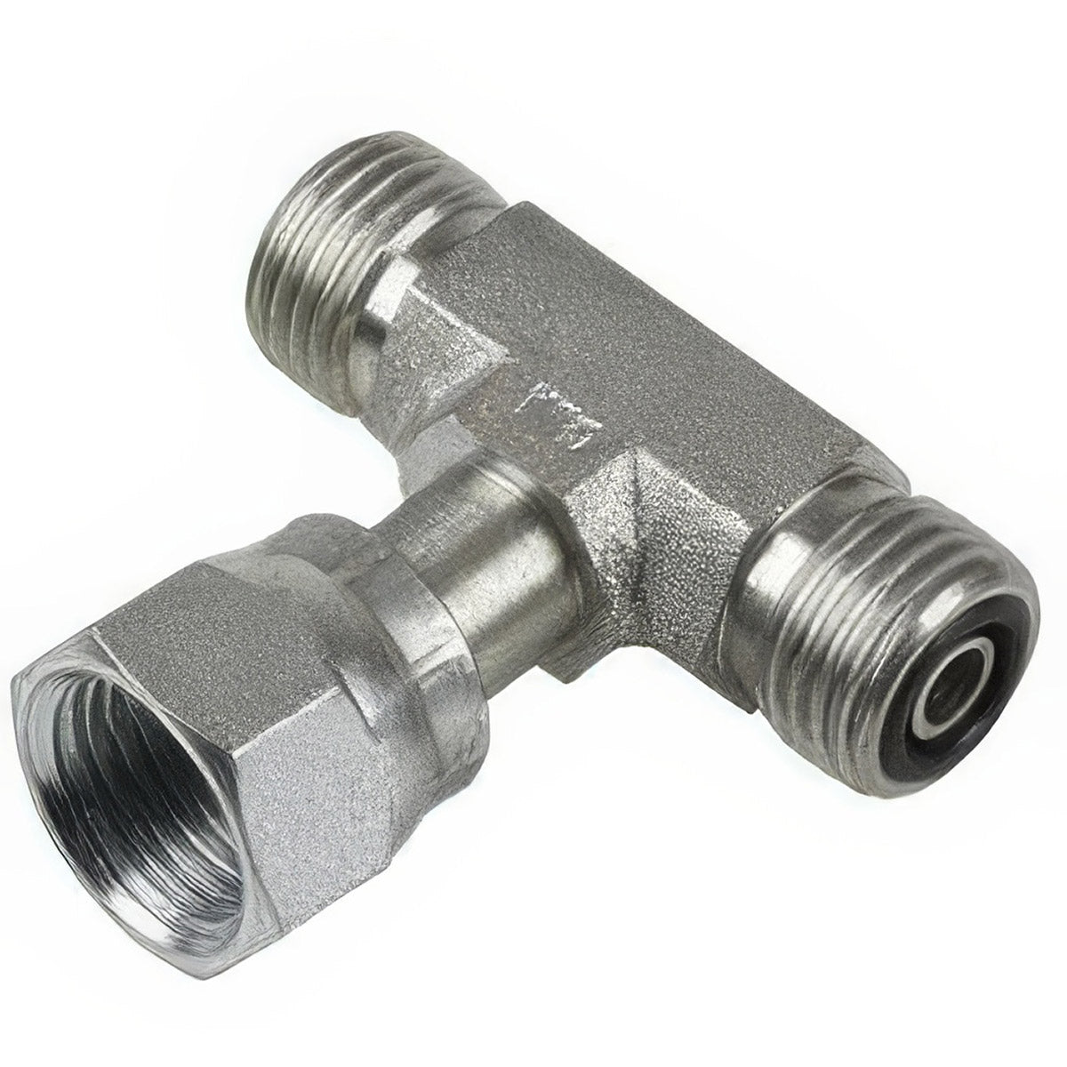 1/4 MALE OFS X 1/4 MALE OFS X 1/4 FEMALE OFS SWIVEL - SWIVEL NUT BRANCH TEE -STL