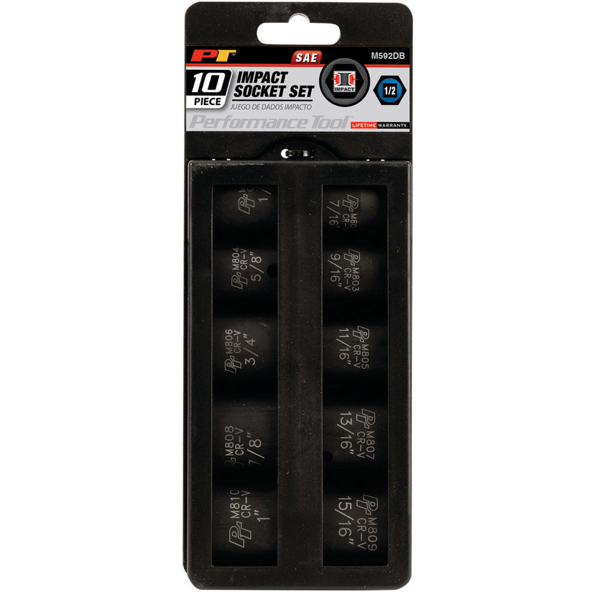 SAE IMPACT SKT SET - 10PC - 1/2" DR