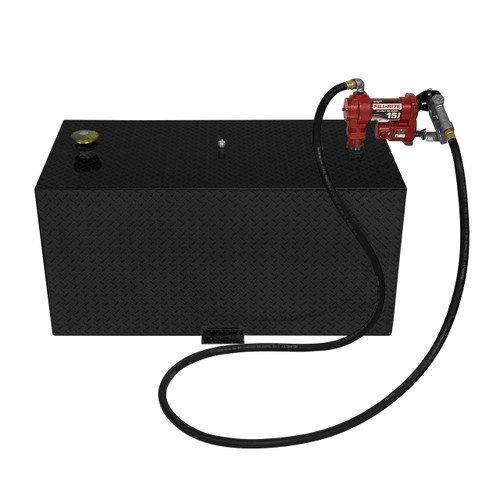 110 Gallon Aluminum Rectangle Fuel Transfer Tank w/ Fill-Rite 15 GPM Pump (12V DC) - Black Powder Coated